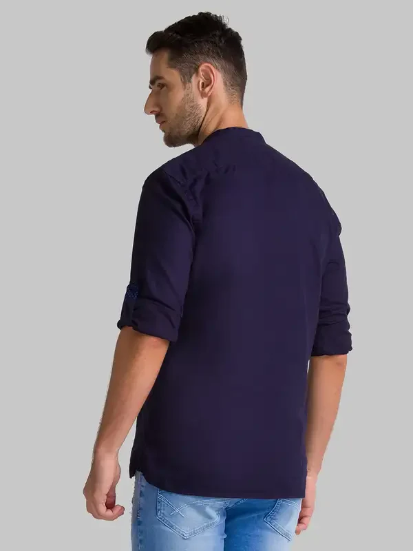 Men Blue Slim Fit Solid Cotton Full Sleeve Shirts - Image 4