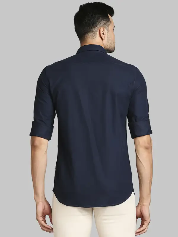 Men Blue Slim Fit Solid Cotton Full Sleeve Shirts - Image 4