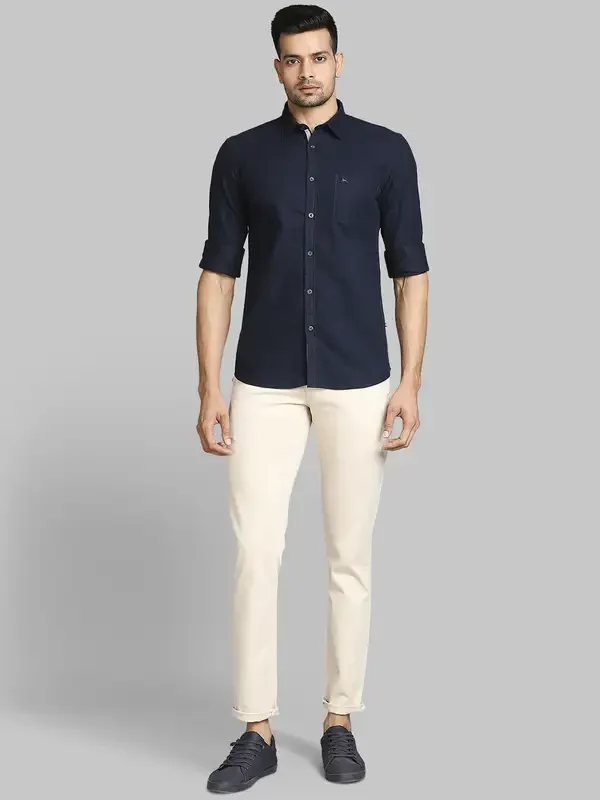 Men Blue Slim Fit Solid Cotton Full Sleeve Shirts - Image 5