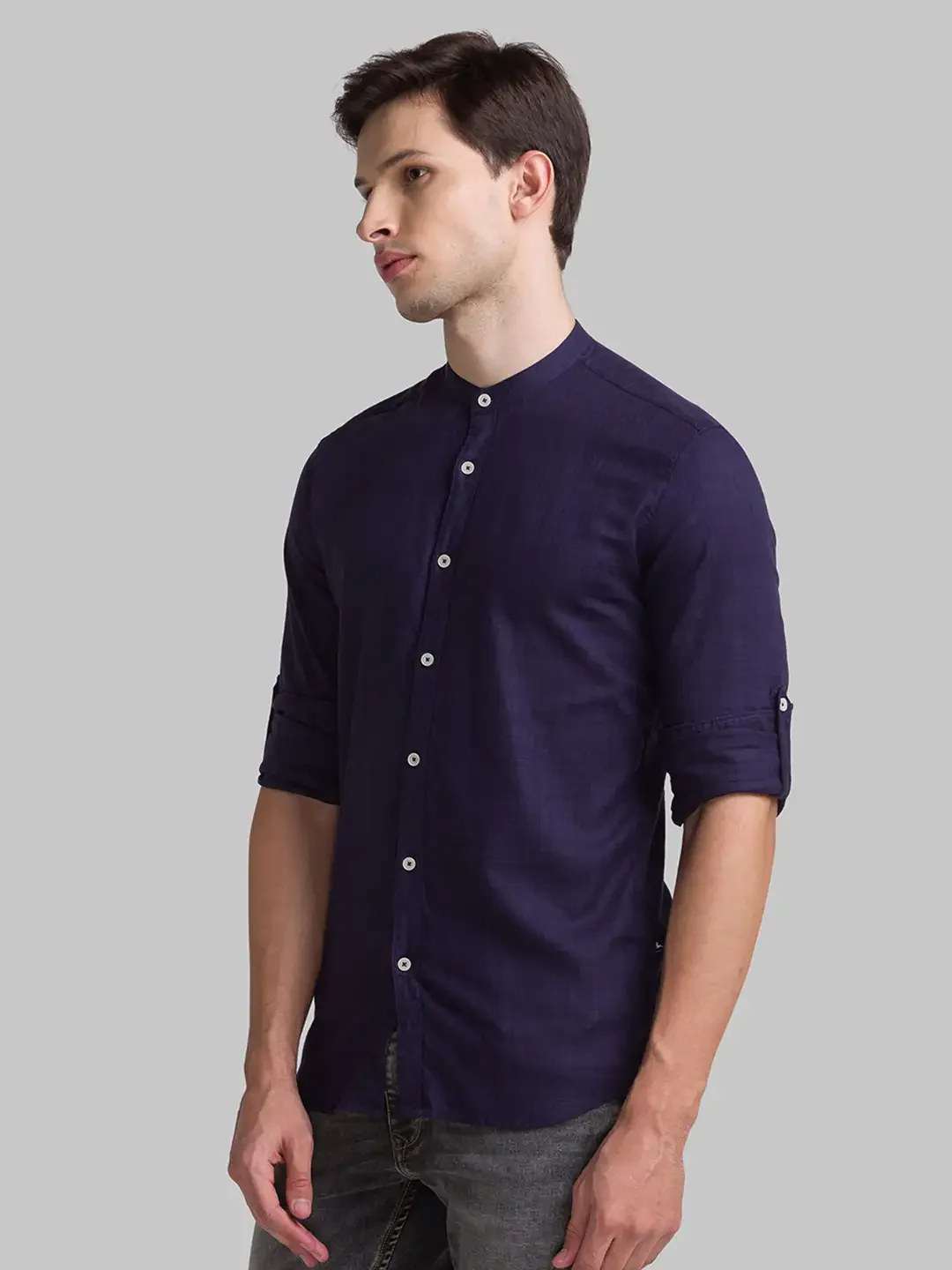 Men Blue Slim Fit Solid Cotton Full Sleeve Shirts - Image 3