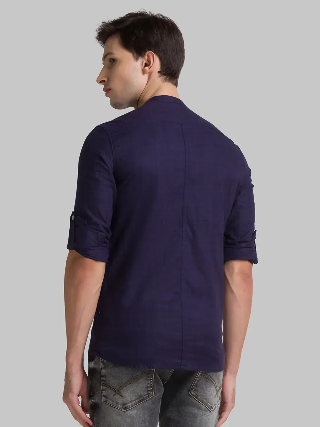 Men Blue Slim Fit Solid Cotton Full Sleeve Shirts - Image 4