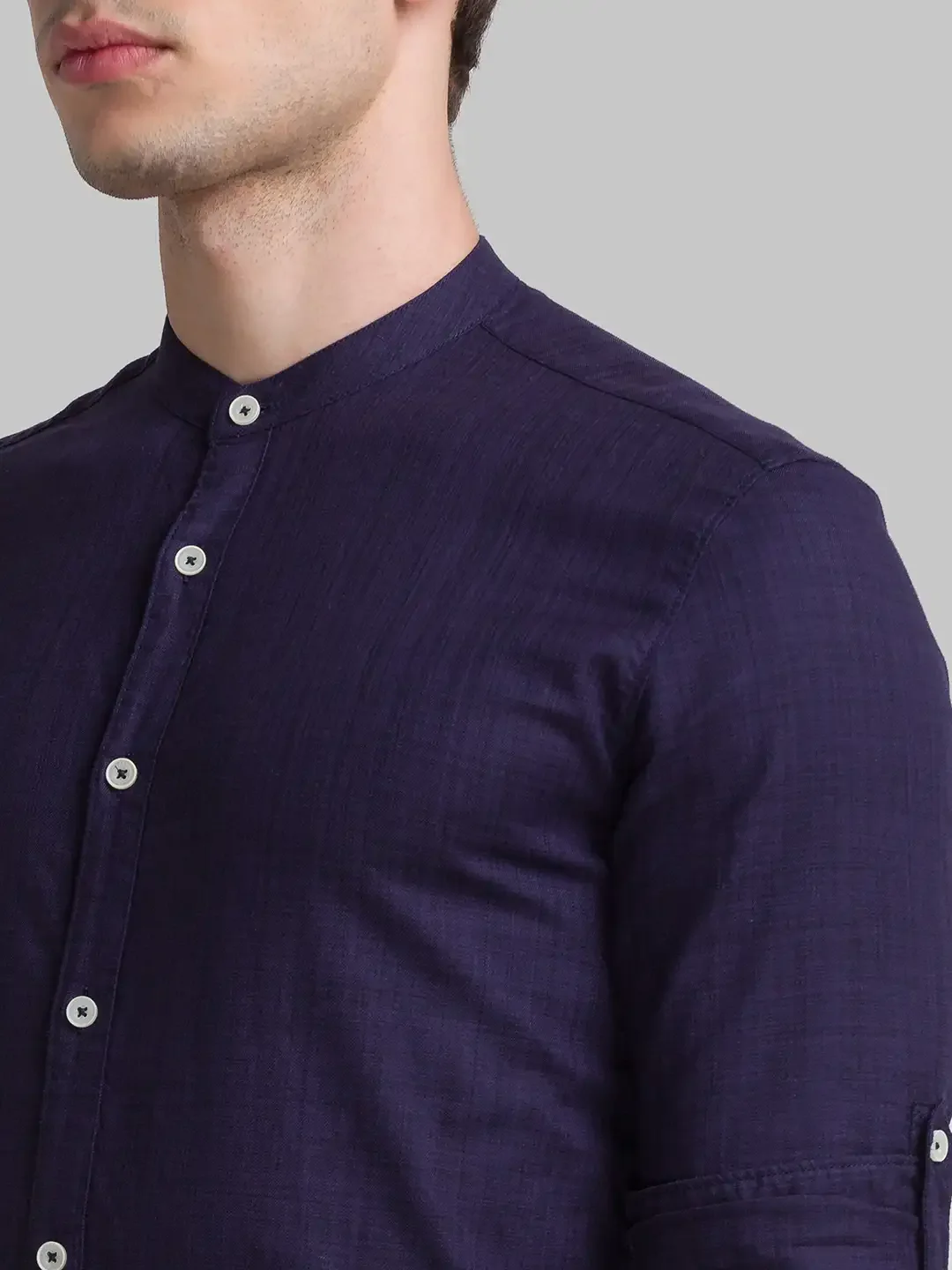 Men Blue Slim Fit Solid Cotton Full Sleeve Shirts - Image 6
