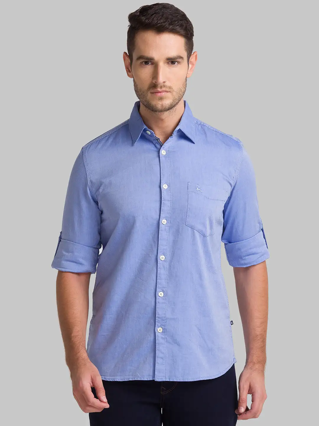 Men Blue Slim Fit Solid Cotton Full Sleeve Shirts