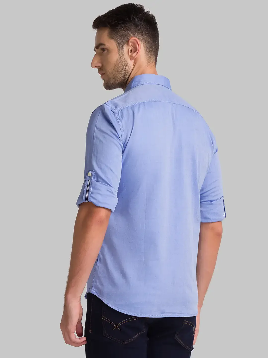 Men Blue Slim Fit Solid Cotton Full Sleeve Shirts - Image 4
