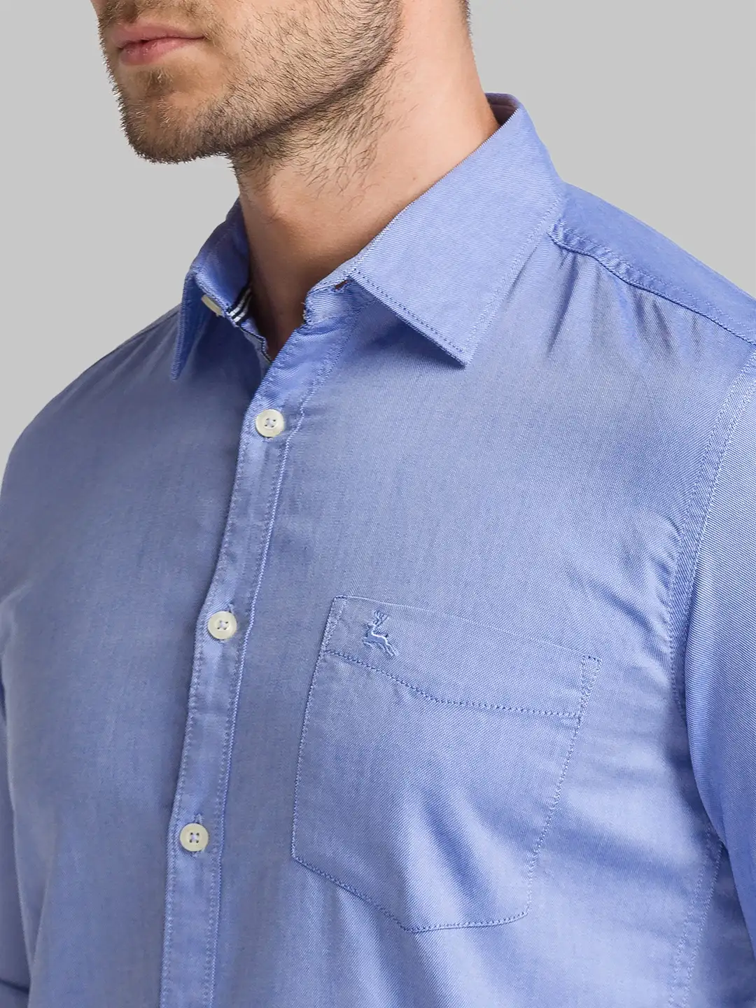 Men Blue Slim Fit Solid Cotton Full Sleeve Shirts - Image 6