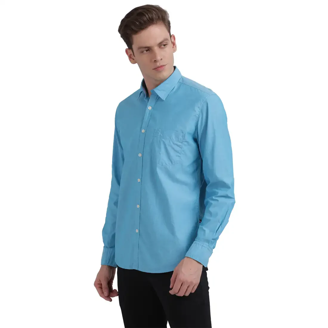 Men Blue Slim Fit Solid Cotton Full Sleeve Shirts - Image 3