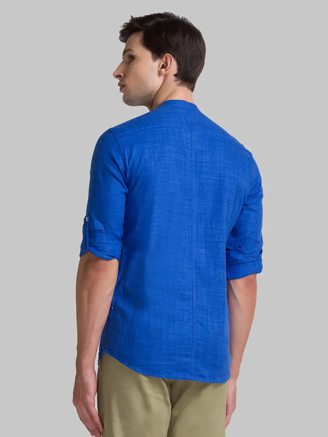 Men Blue Slim Fit Solid Cotton Full Sleeve Shirts - Image 4