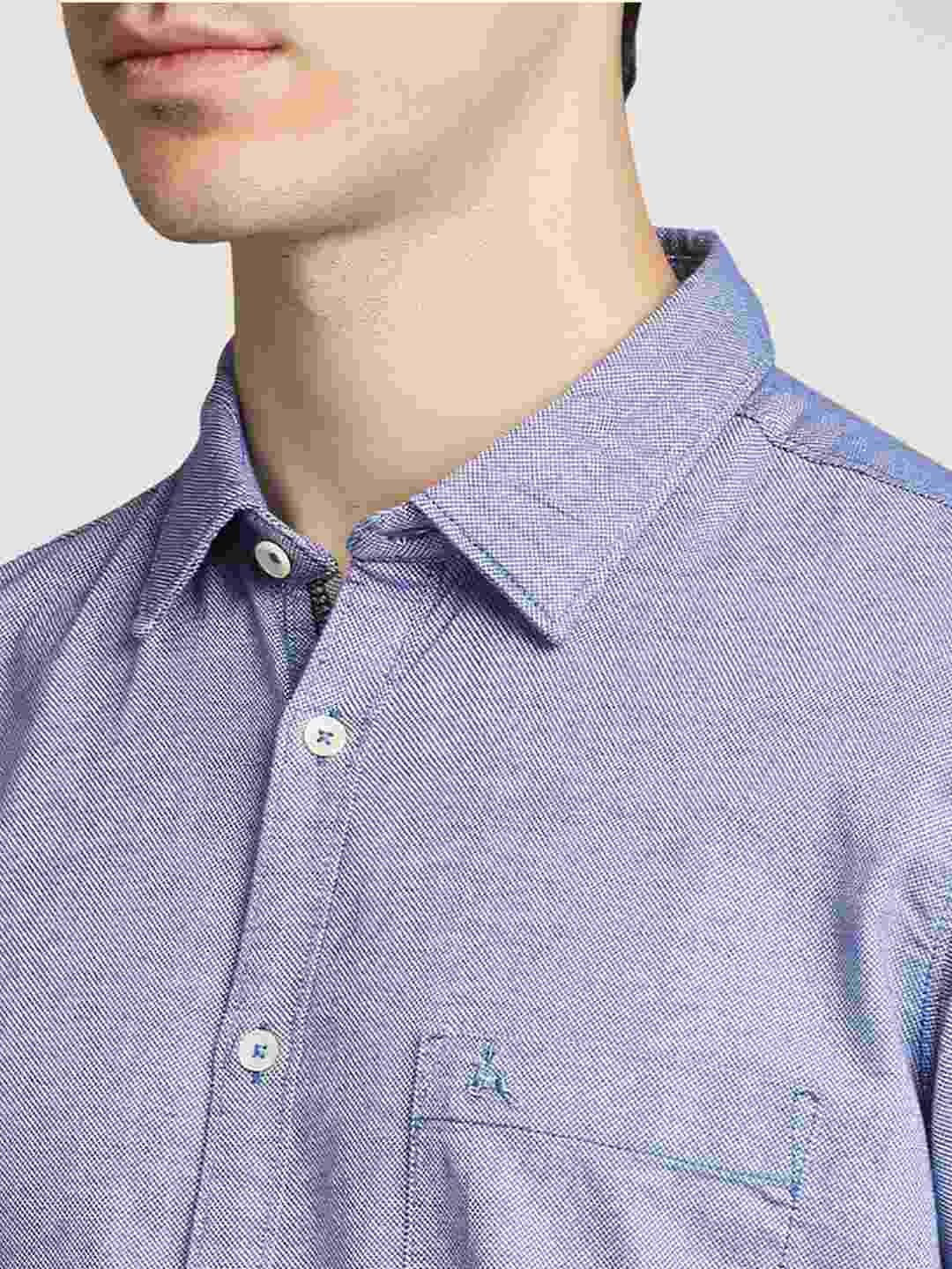 Men Blue Slim Fit Solid Cotton Full Sleeve Shirts
