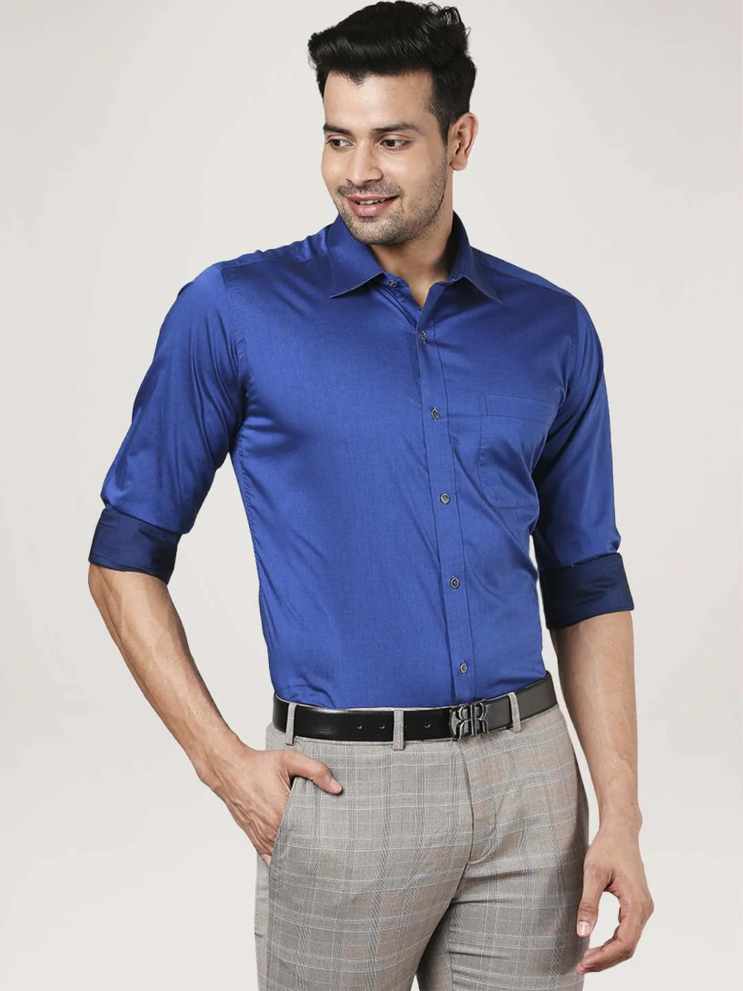 Men Blue Slim Fit Solid Cotton Full Sleeve Shirts