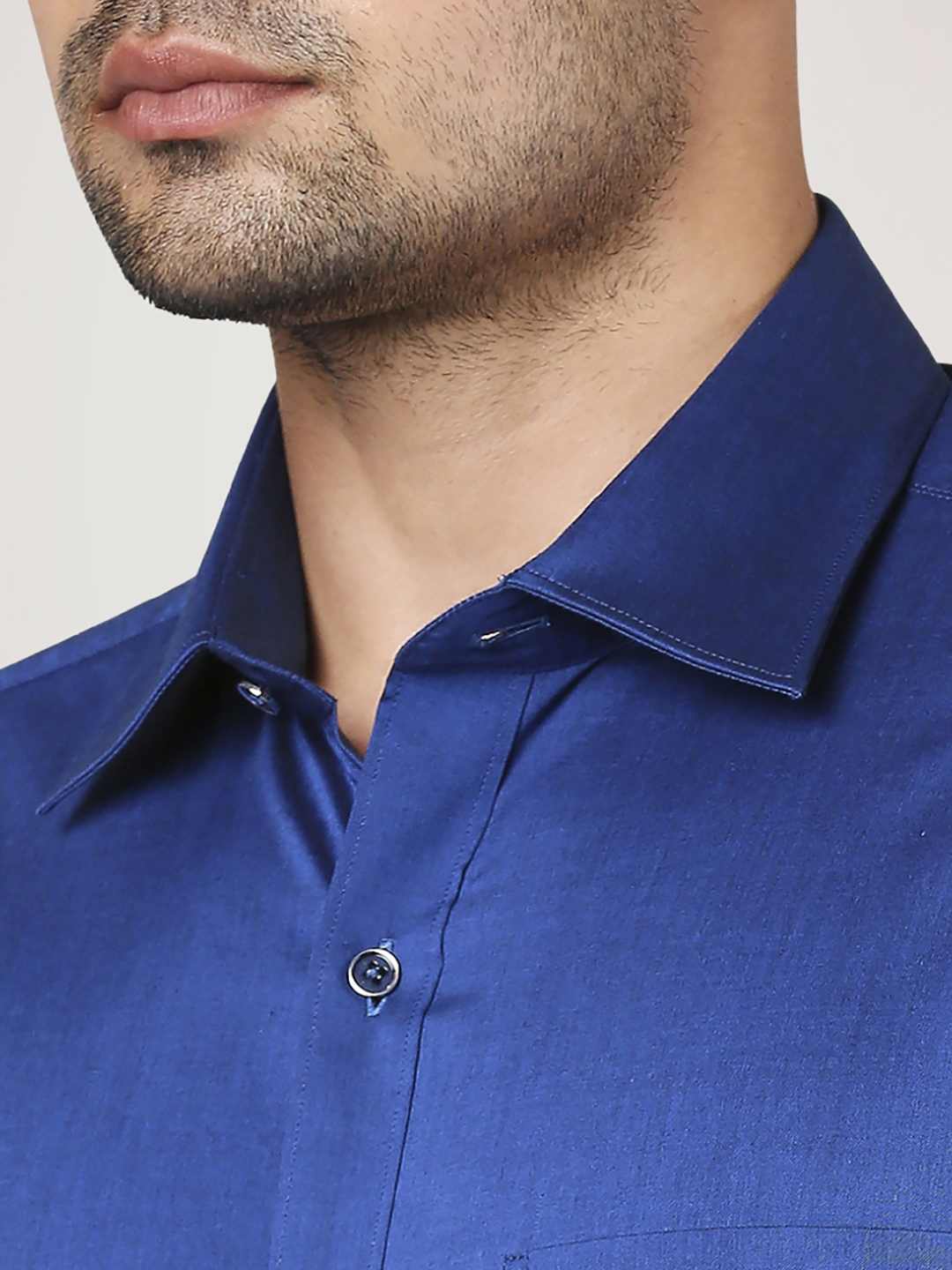 Men Blue Slim Fit Solid Cotton Full Sleeve Shirts - Image 6