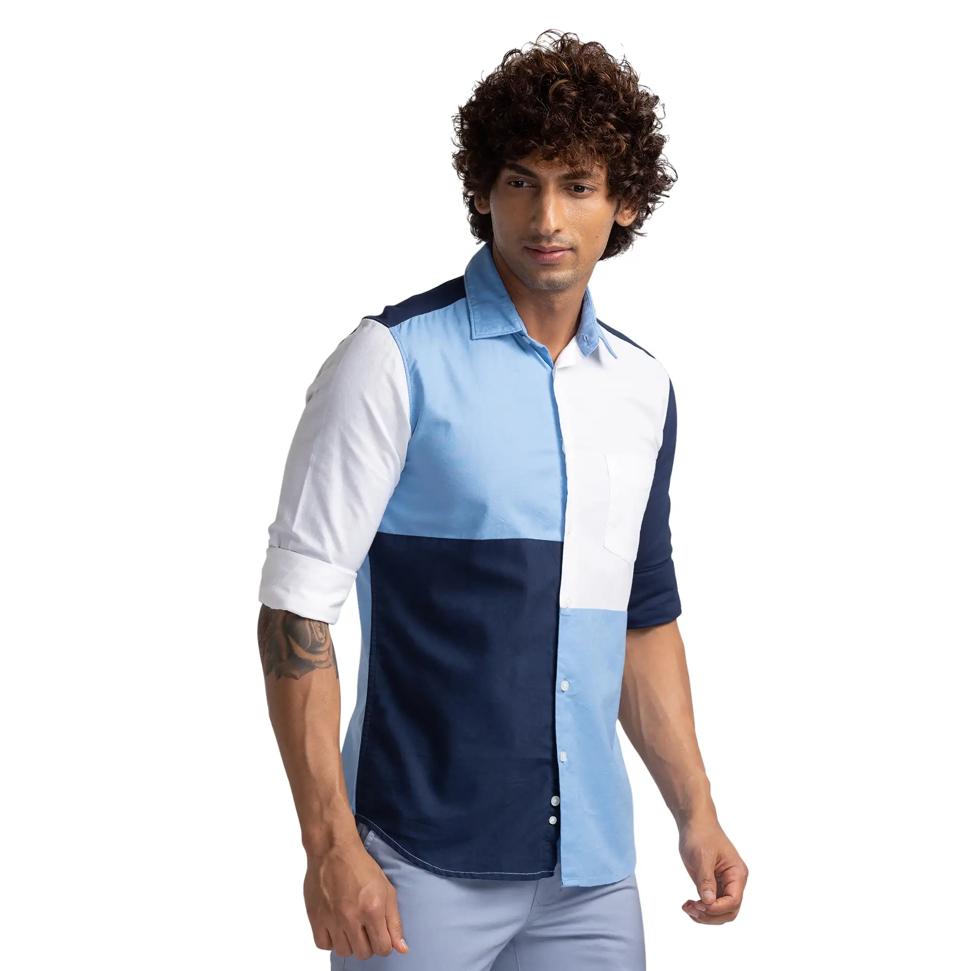 Men Blue Slim Fit Solid Cotton Full Sleeve Shirts