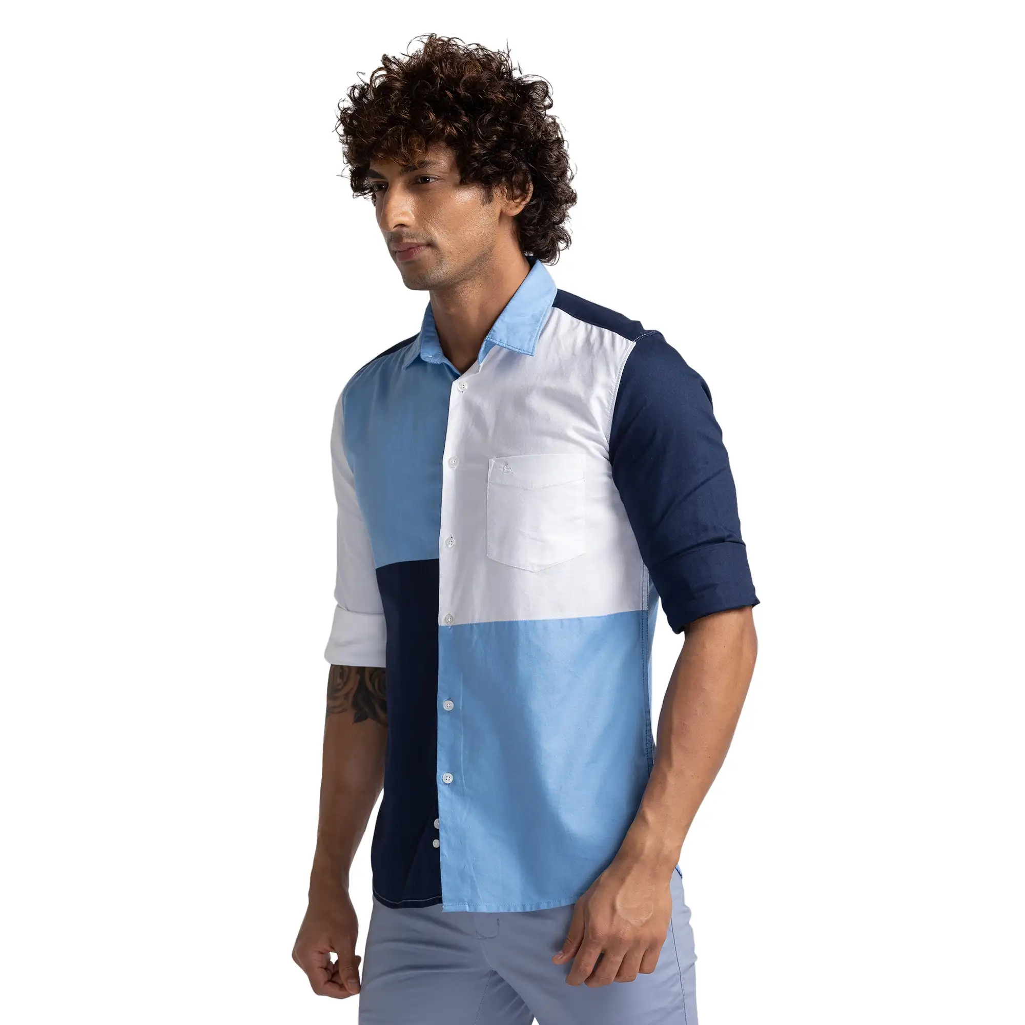 Men Blue Slim Fit Solid Cotton Full Sleeve Shirts - Image 2