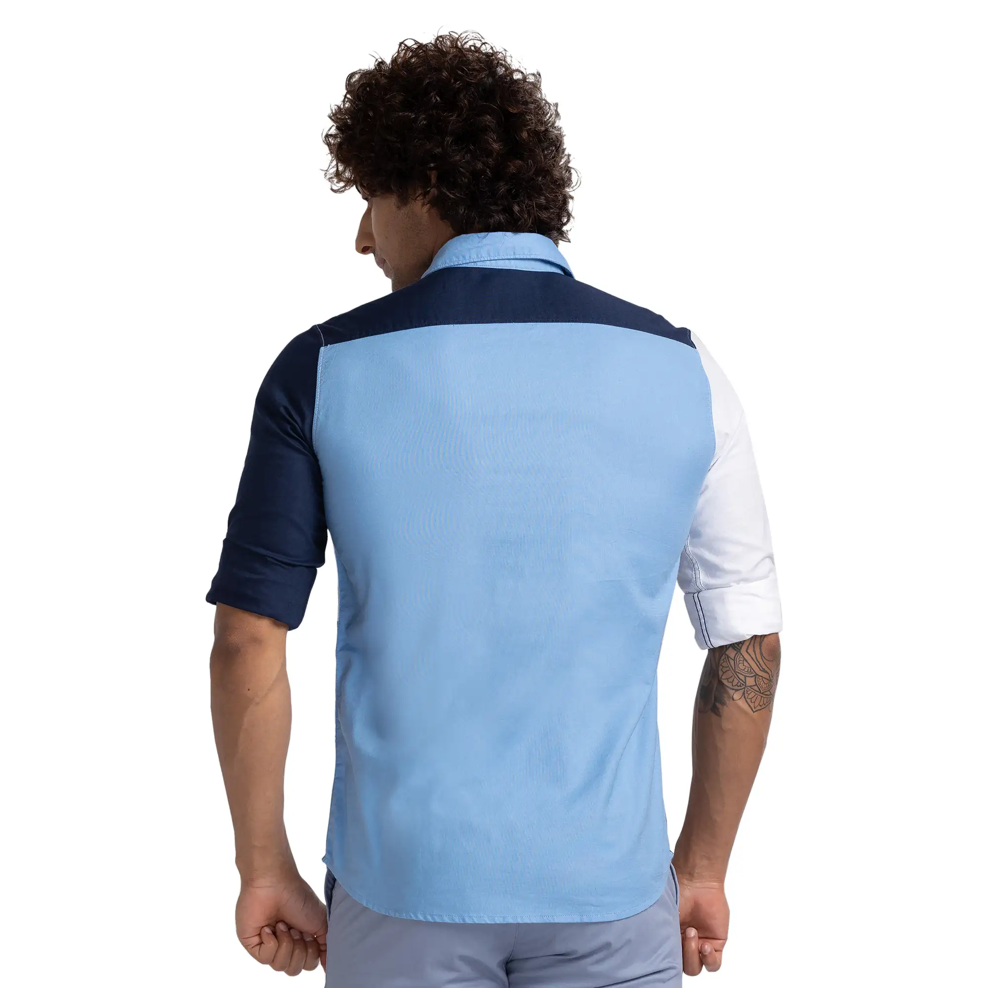 Men Blue Slim Fit Solid Cotton Full Sleeve Shirts - Image 3