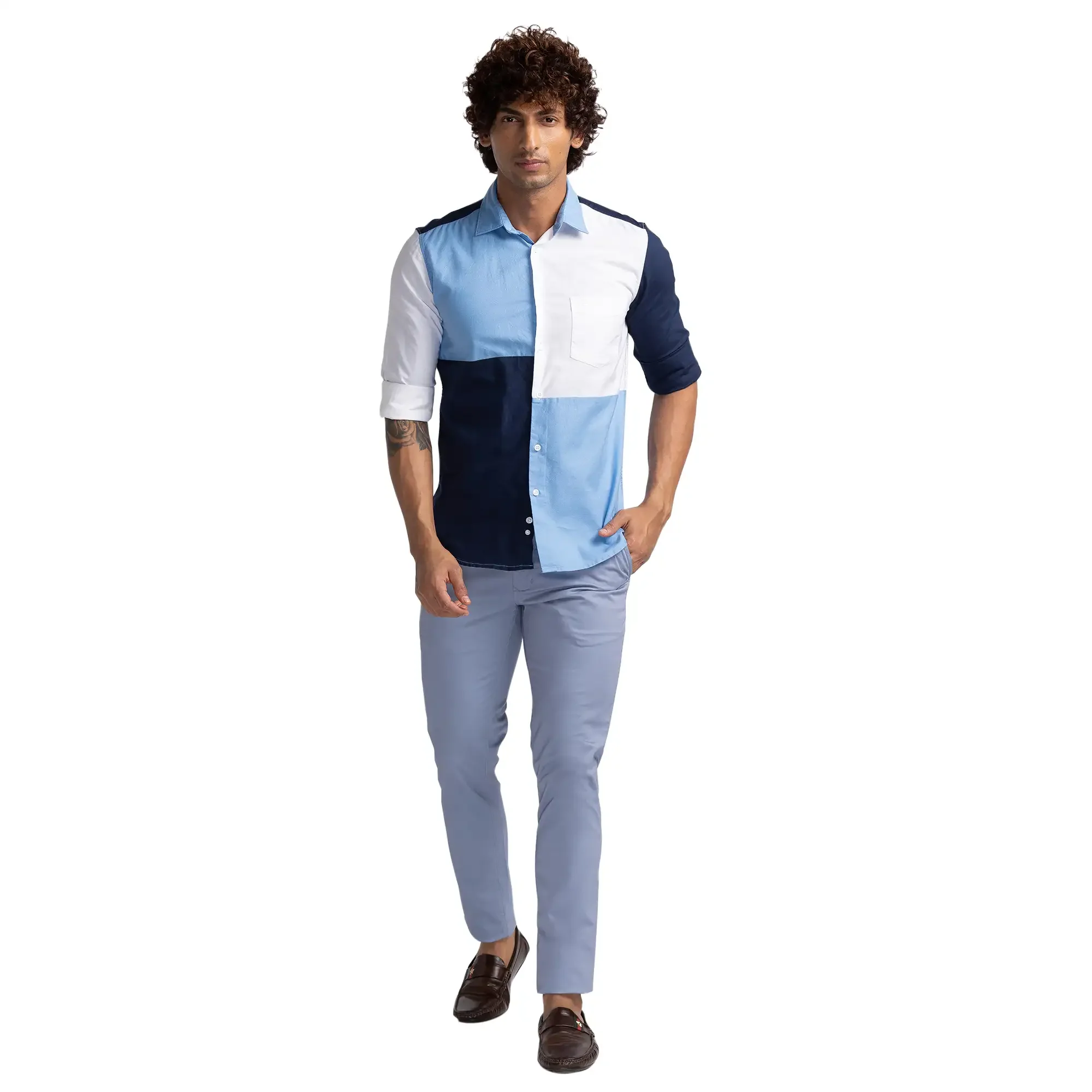 Men Blue Slim Fit Solid Cotton Full Sleeve Shirts - Image 4