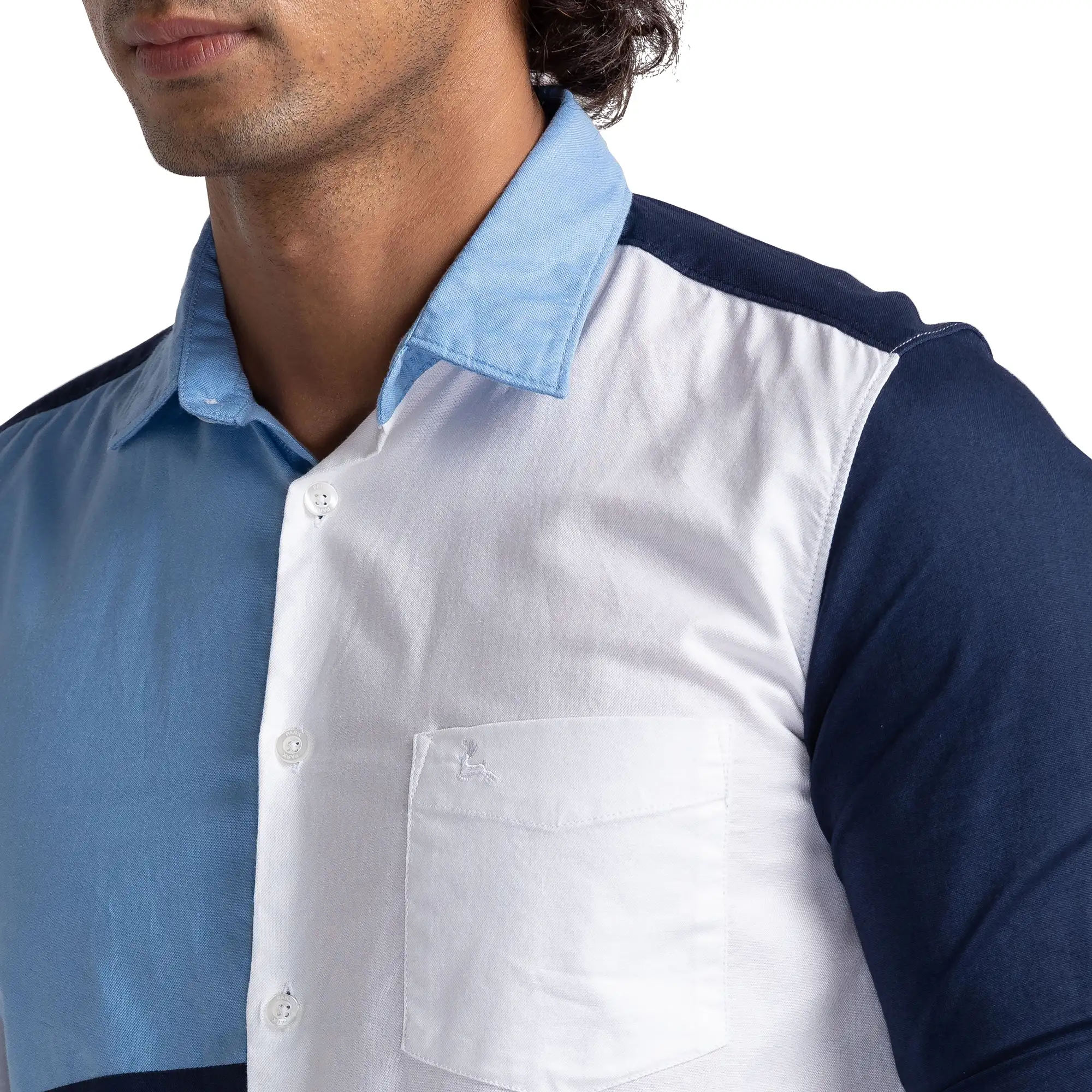 Men Blue Slim Fit Solid Cotton Full Sleeve Shirts - Image 5