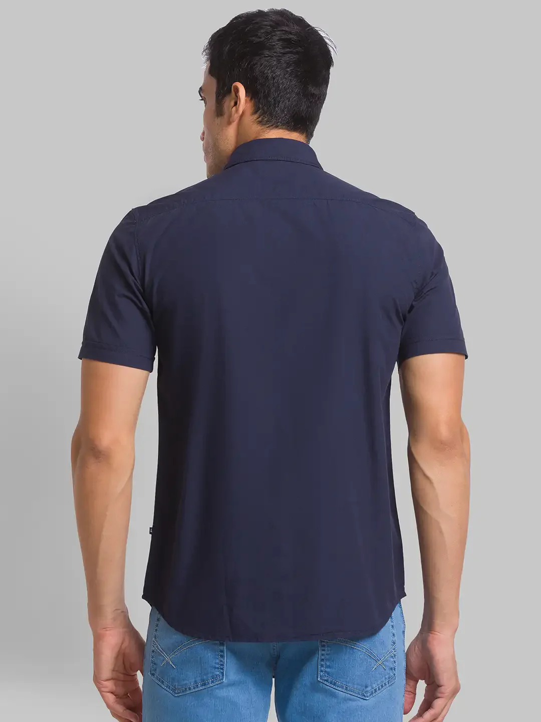 Men Blue Slim Fit Solid Cotton Half Sleeve Shirts - Image 4