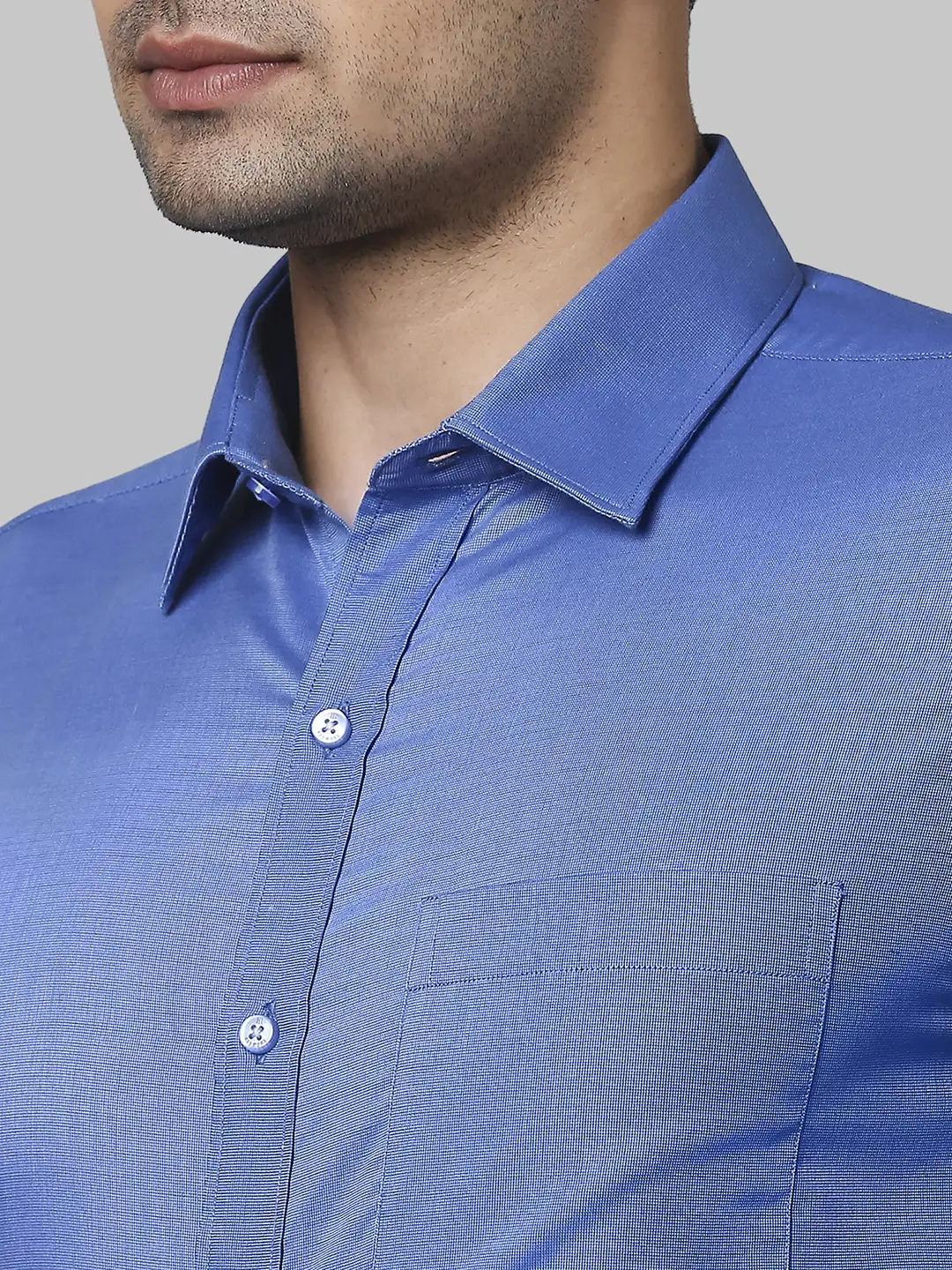 Men Blue Slim Fit Solid Cotton Half Sleeve Shirts - Image 6