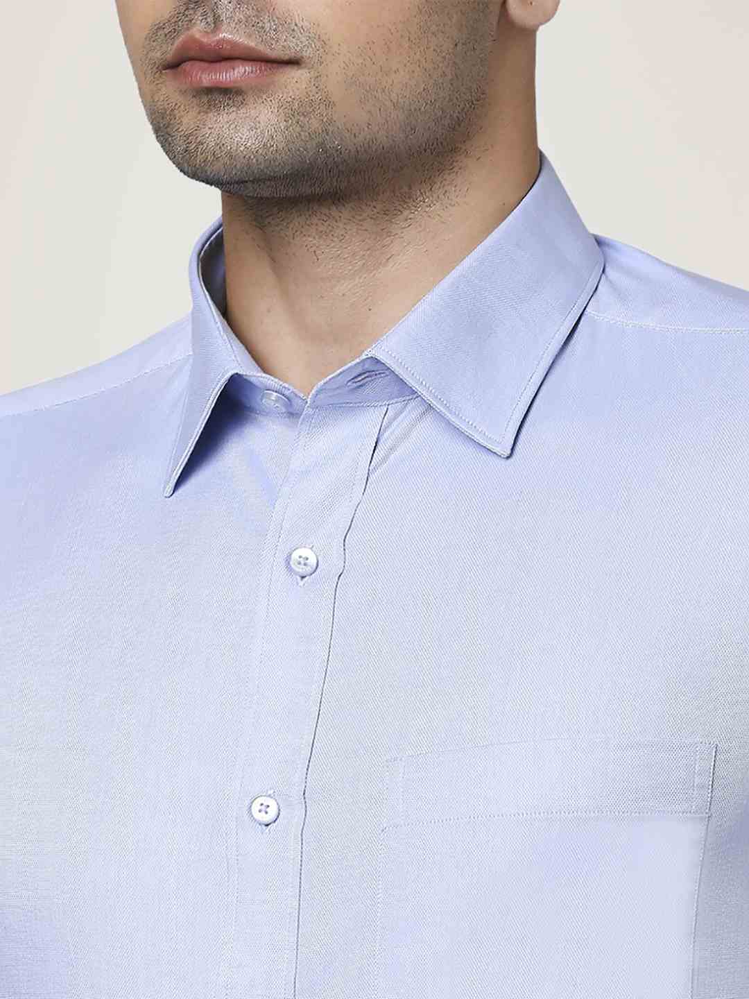Men Blue Slim Fit Solid Cotton Half Sleeve Shirts