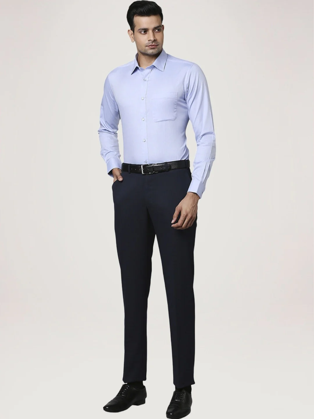 Men Blue Slim Fit Solid Cotton Half Sleeve Shirts - Image 2