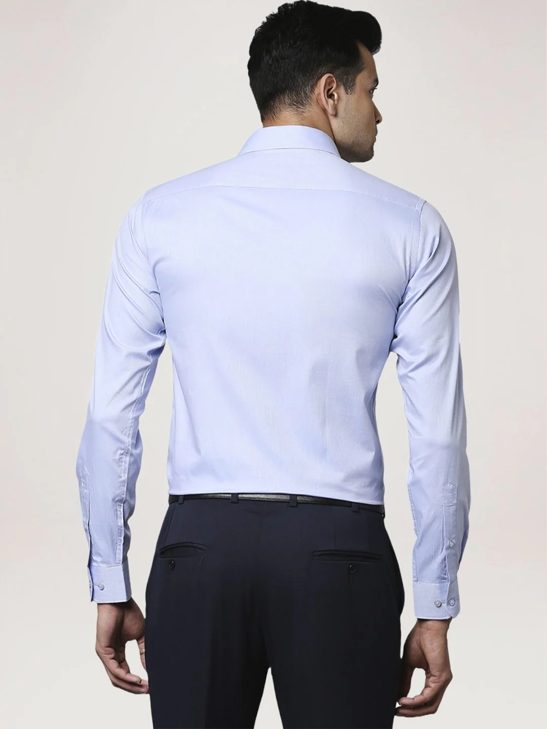 Men Blue Slim Fit Solid Cotton Half Sleeve Shirts - Image 3