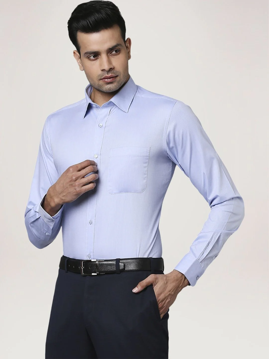 Men Blue Slim Fit Solid Cotton Half Sleeve Shirts - Image 4