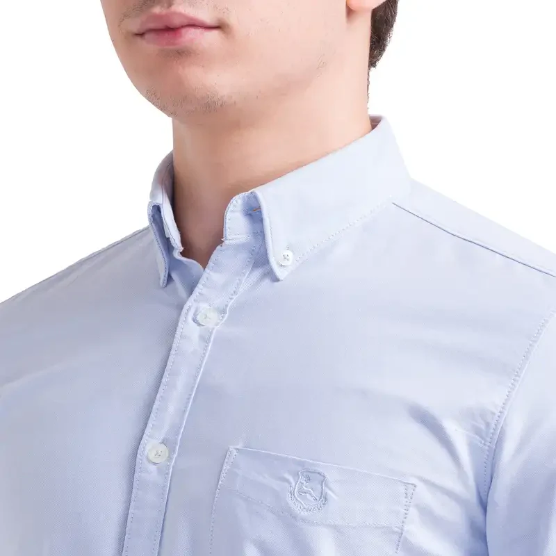 Men Blue Slim Fit Solid Cotton Half Sleeve Shirts - Image 6