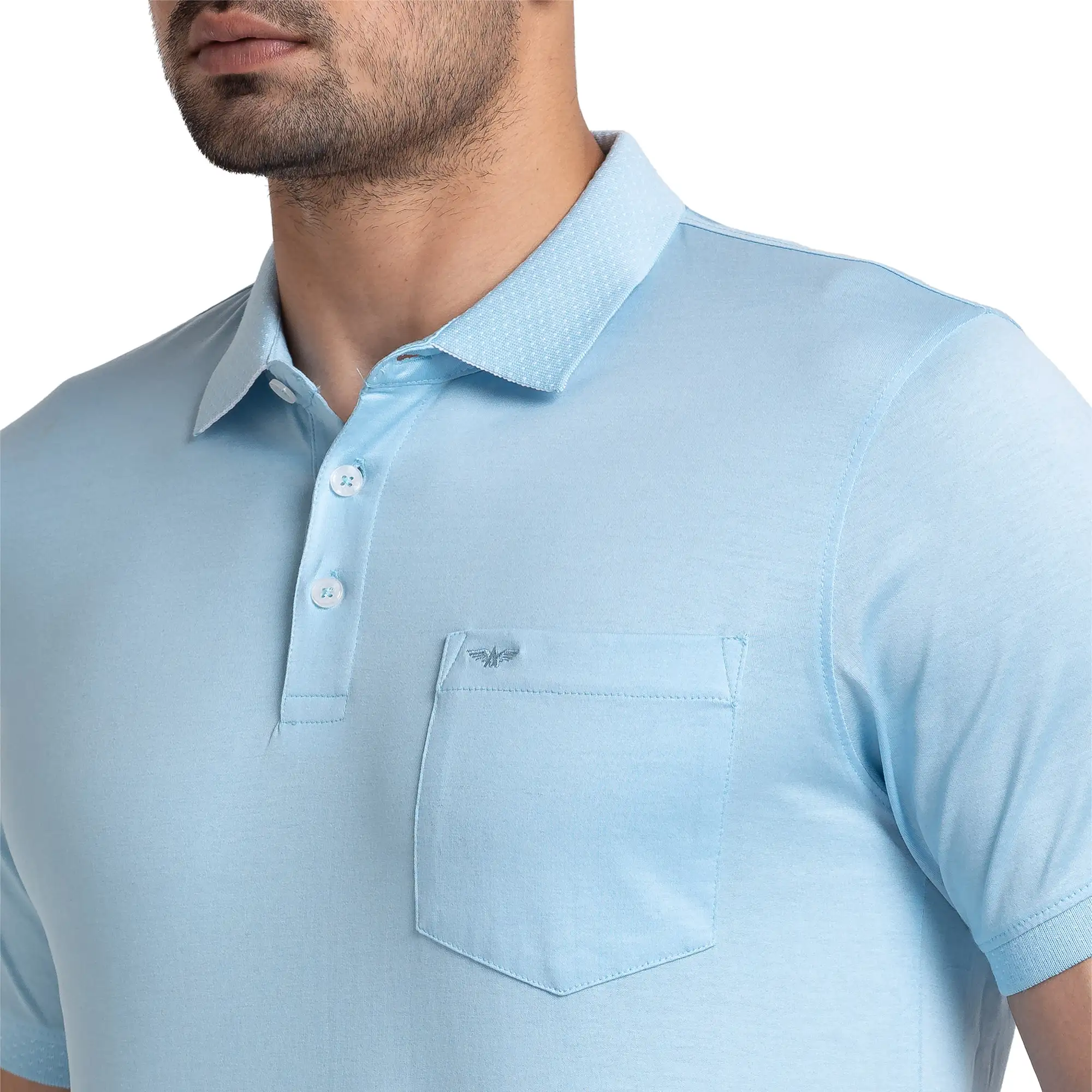Men Blue Slim Fit Solid Cotton Round Neck Collar Polo T-Shirt - Image 6
