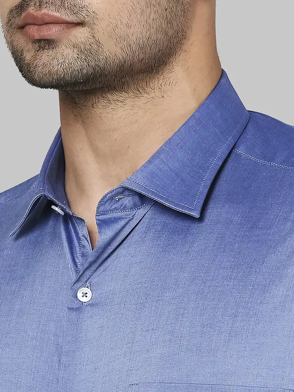 Men Blue Slim Fit Solid Cotton Shirts - Image 6