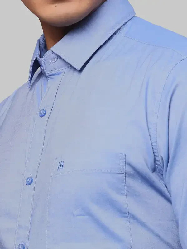 Men Blue Slim Fit Solid Cotton Shirts - Image 6