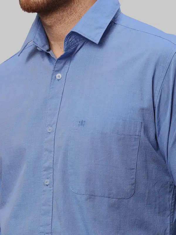 Men Blue Slim Fit Solid Cotton Shirts - Image 6
