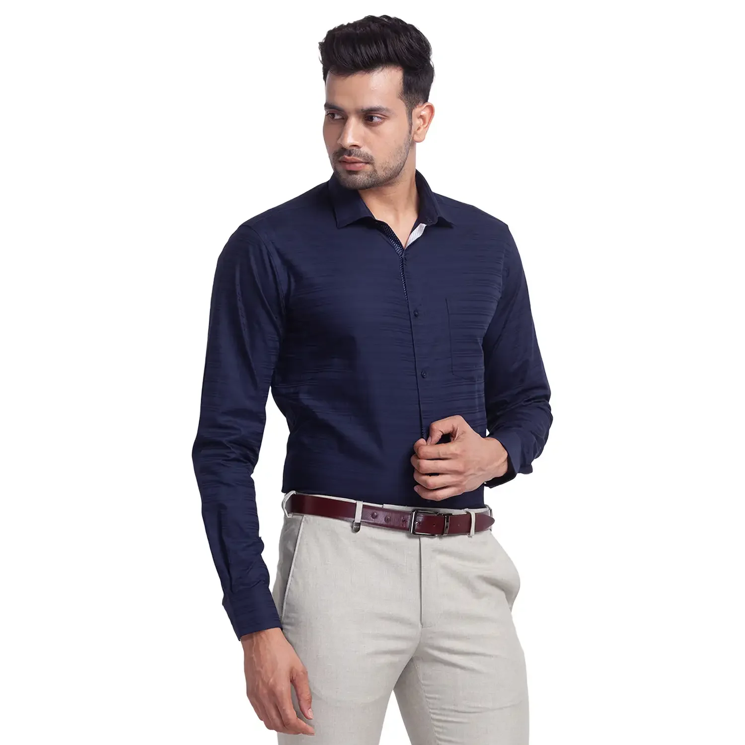 Men Blue Slim Fit Solid Cotton Shirts - Image 2
