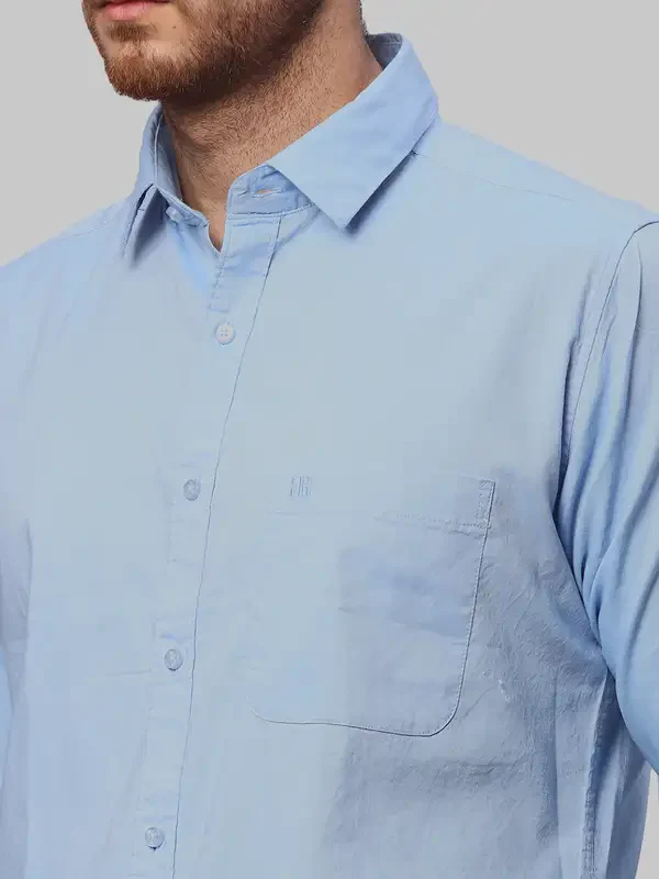 Men Blue Slim Fit Solid Cotton Shirts - Image 6