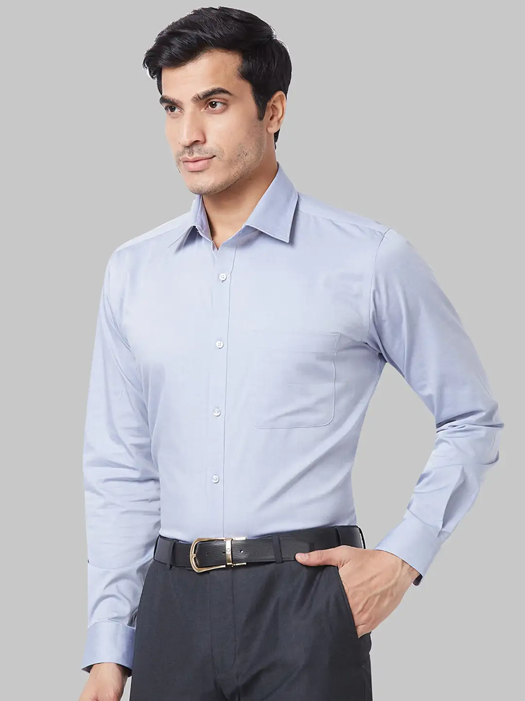 Men Blue Slim Fit Solid Cotton Shirts - Image 3