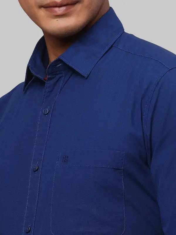 Men Blue Slim Fit Solid Cotton Shirts - Image 6
