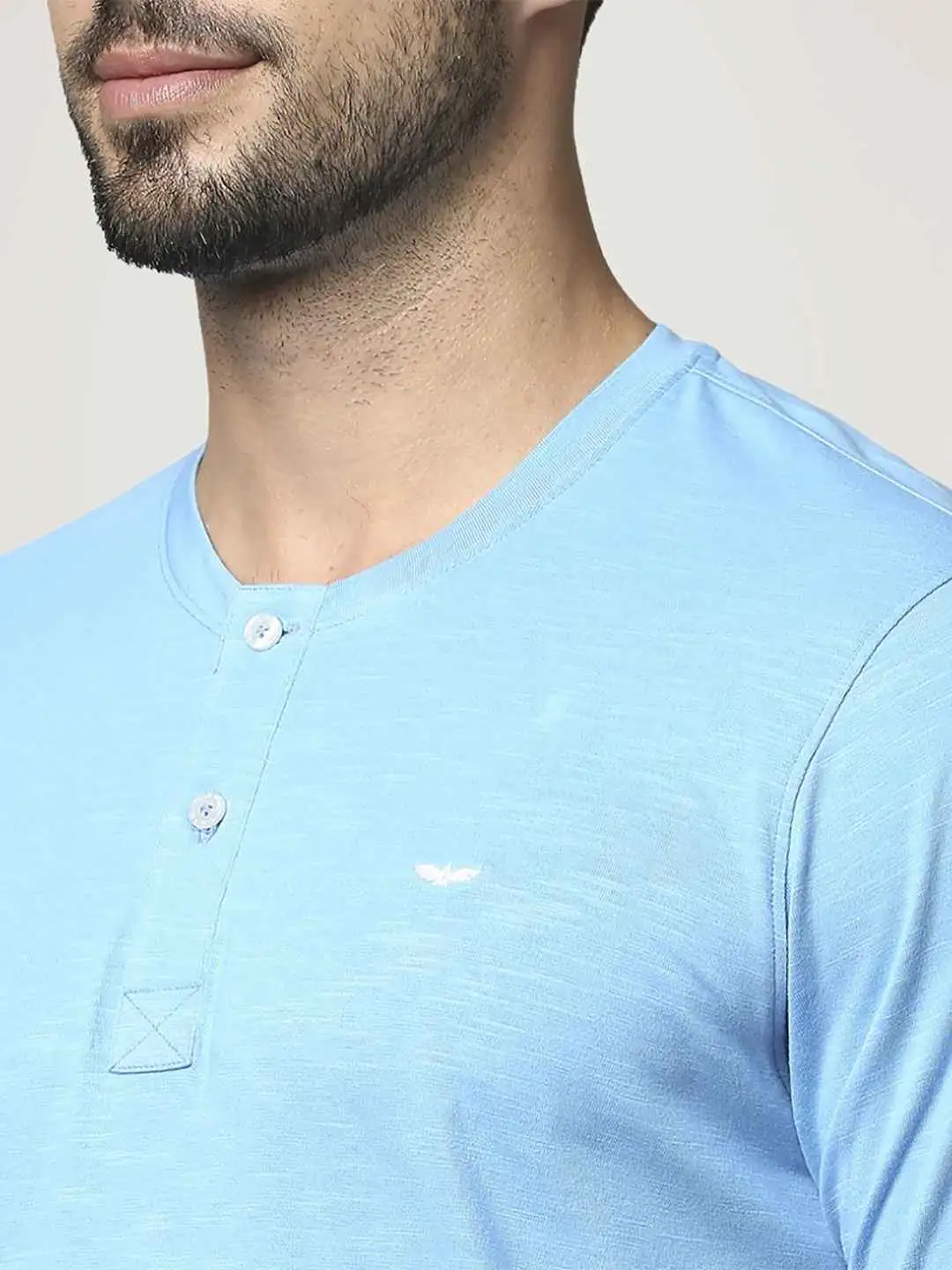 Men Blue Slim Fit Solid Cotton T-Shirt