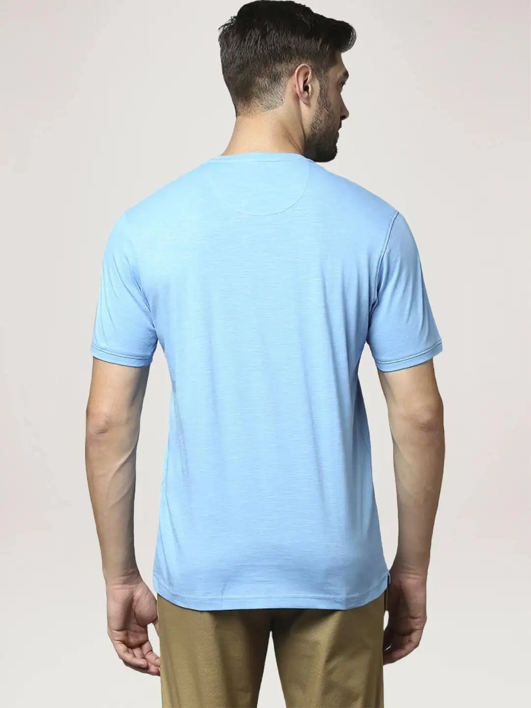 Men Blue Slim Fit Solid Cotton T-Shirt - Image 3