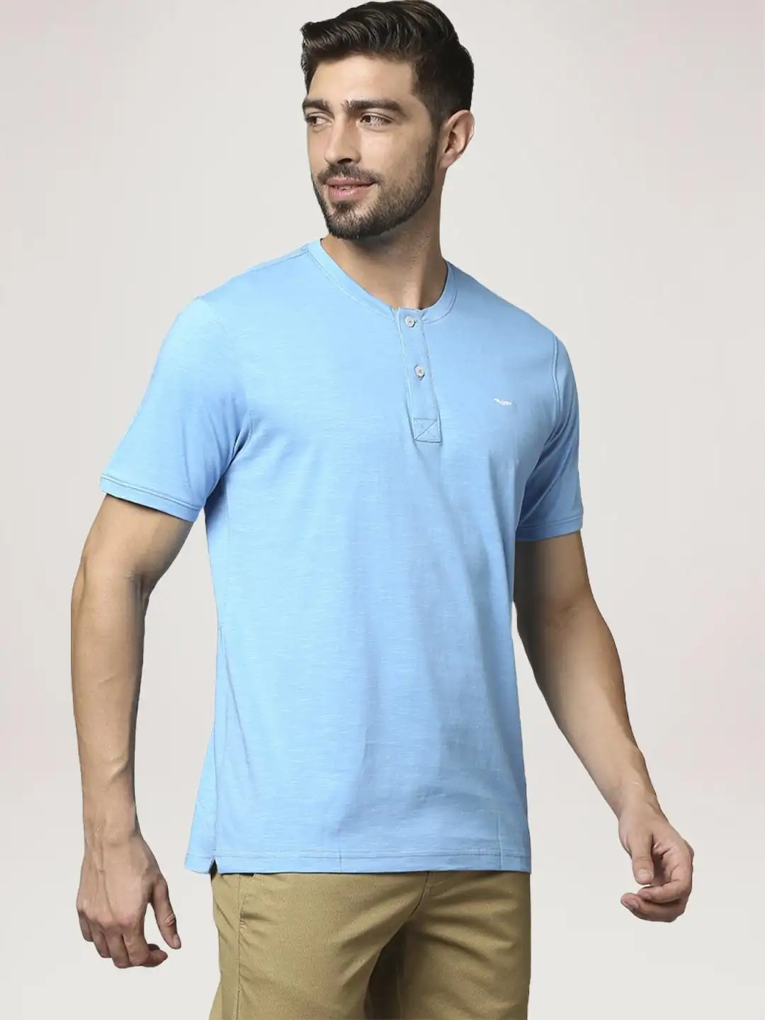 Men Blue Slim Fit Solid Cotton T-Shirt - Image 5