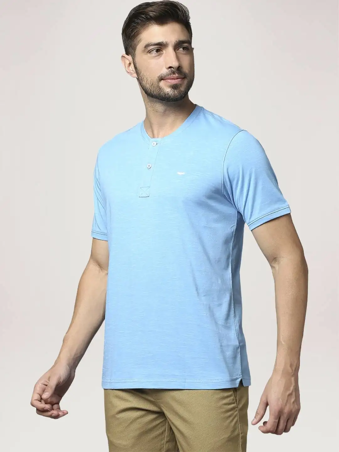 Men Blue Slim Fit Solid Cotton T-Shirt - Image 6