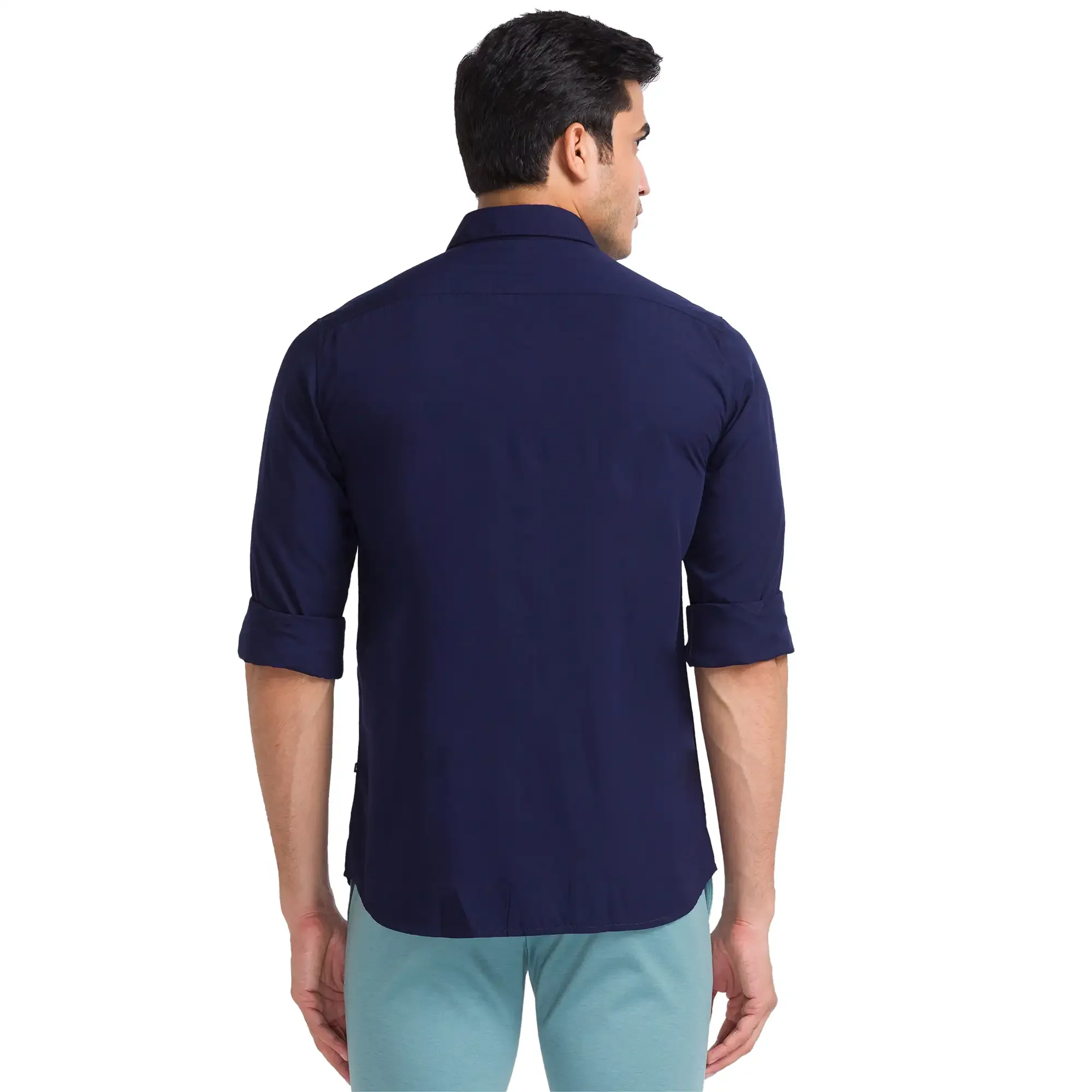 Men Blue Slim Fit Solid Polyester Blend Full Sleeve Shirts - Image 4