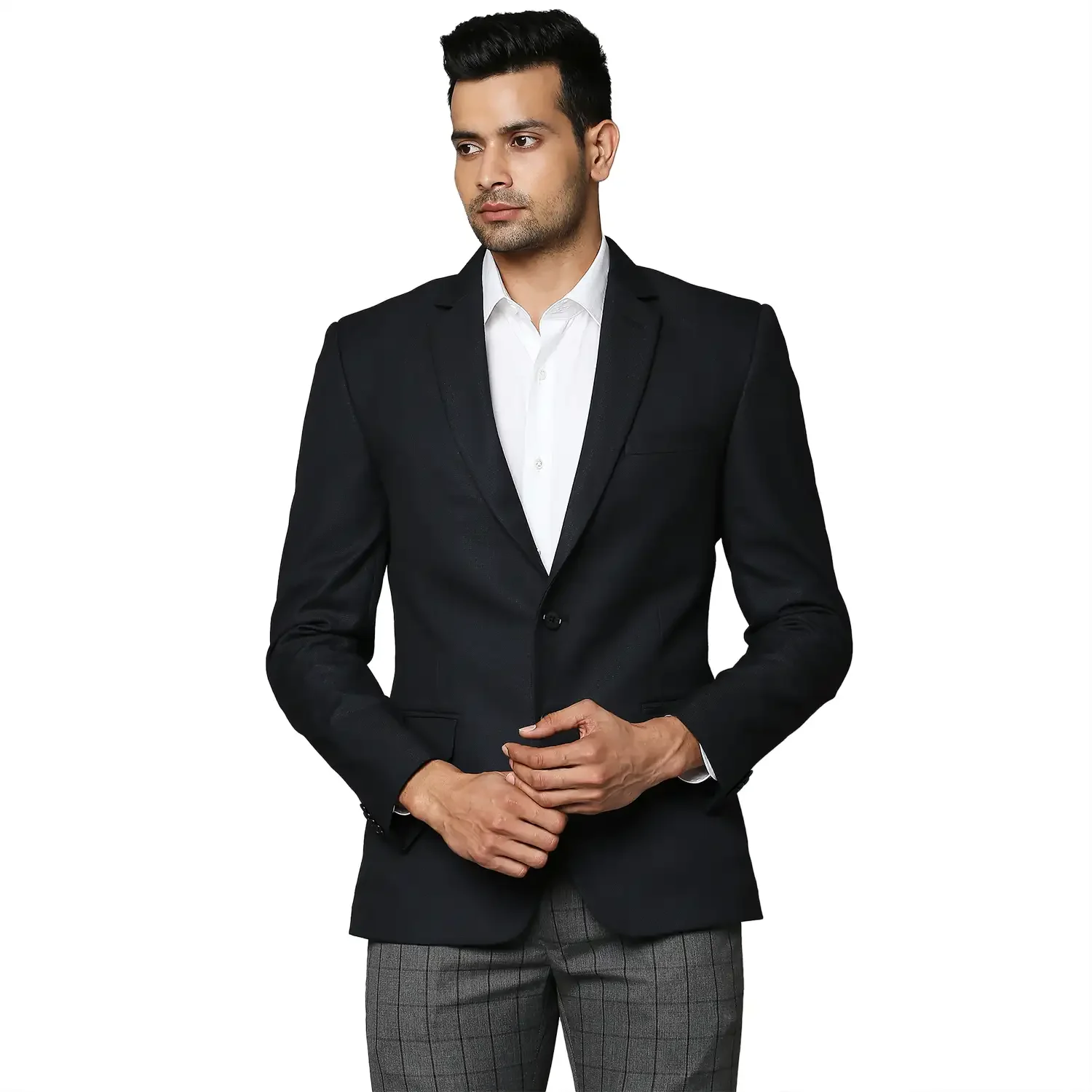 Men Blue Slim Fit Solid Polyester Blend Jackets