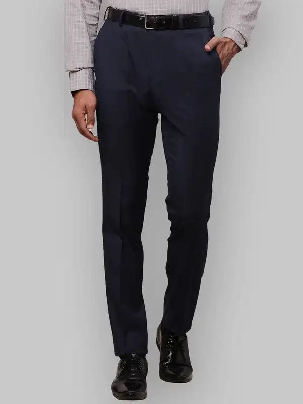 Men Blue Slim Fit Solid Polyester Blend Trouser