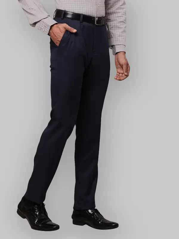Men Blue Slim Fit Solid Polyester Blend Trouser - Image 2