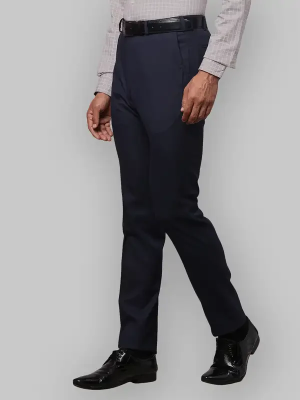 Men Blue Slim Fit Solid Polyester Blend Trouser - Image 3