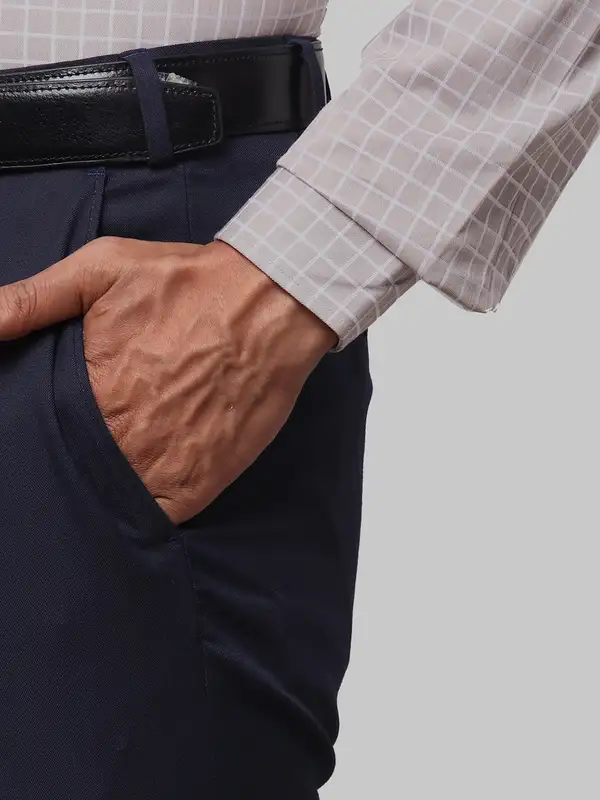 Men Blue Slim Fit Solid Polyester Blend Trouser - Image 6