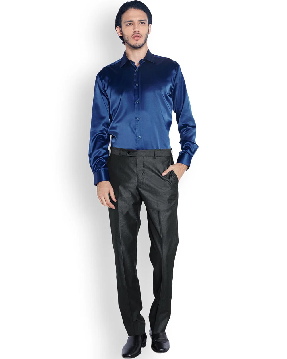 Men Blue Slim Fit Solid Polyester Full Sleeve Cutaway Collar Shirts
