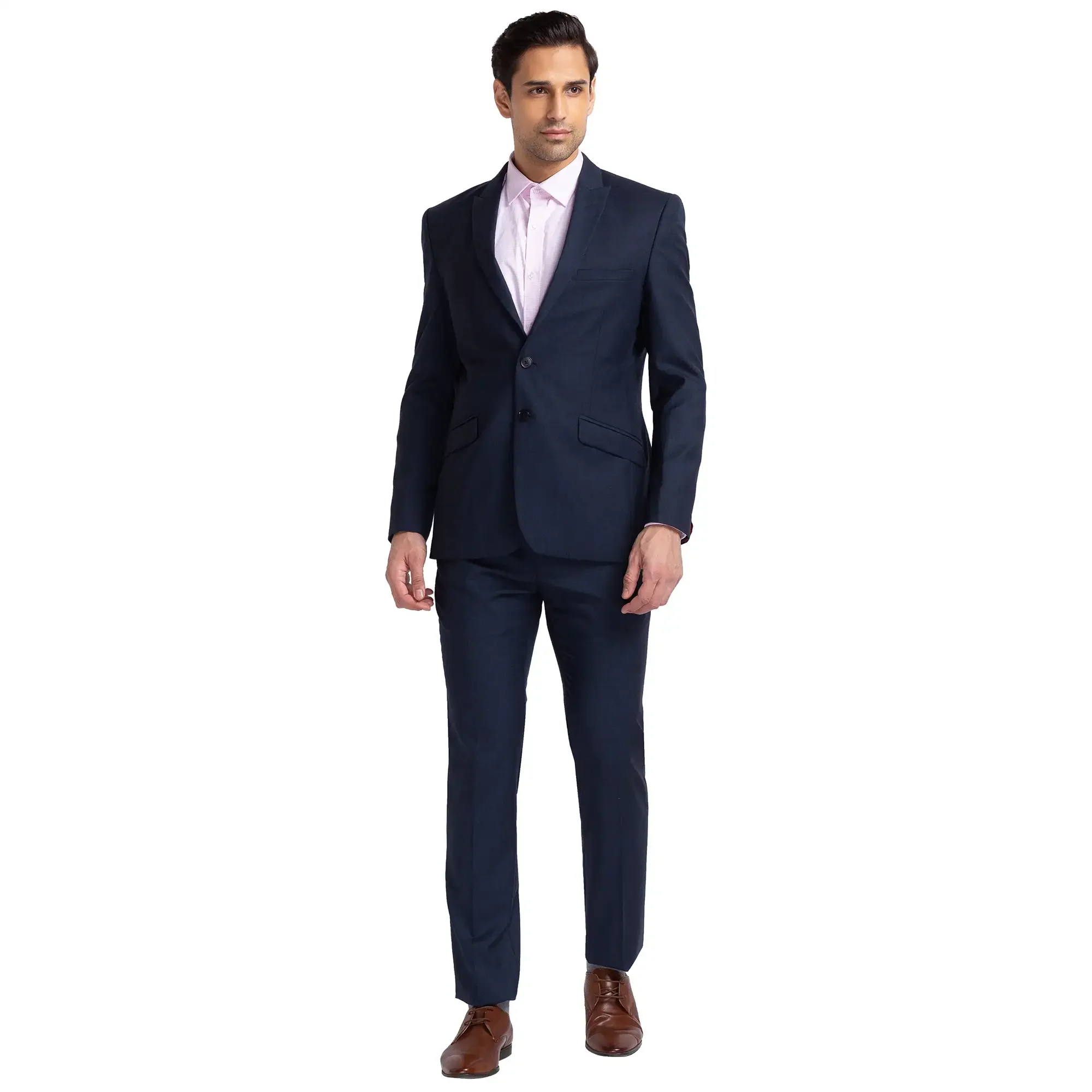 Men Blue Slim Fit Solid Terry Rayon Blend Suit