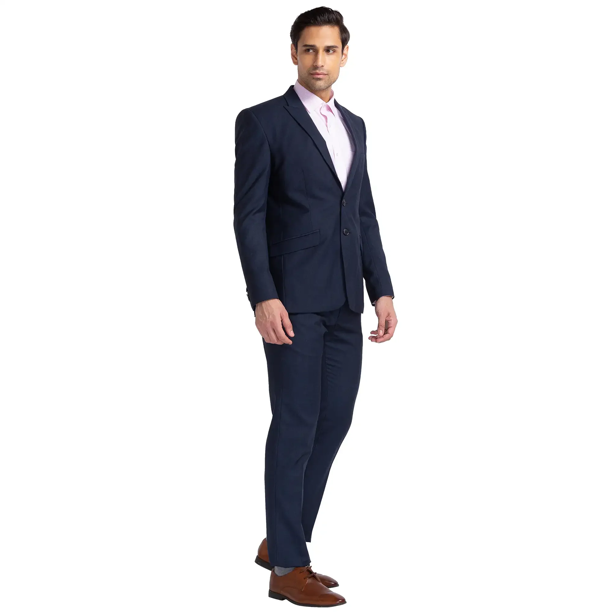 Men Blue Slim Fit Solid Terry Rayon Blend Suit - Image 3