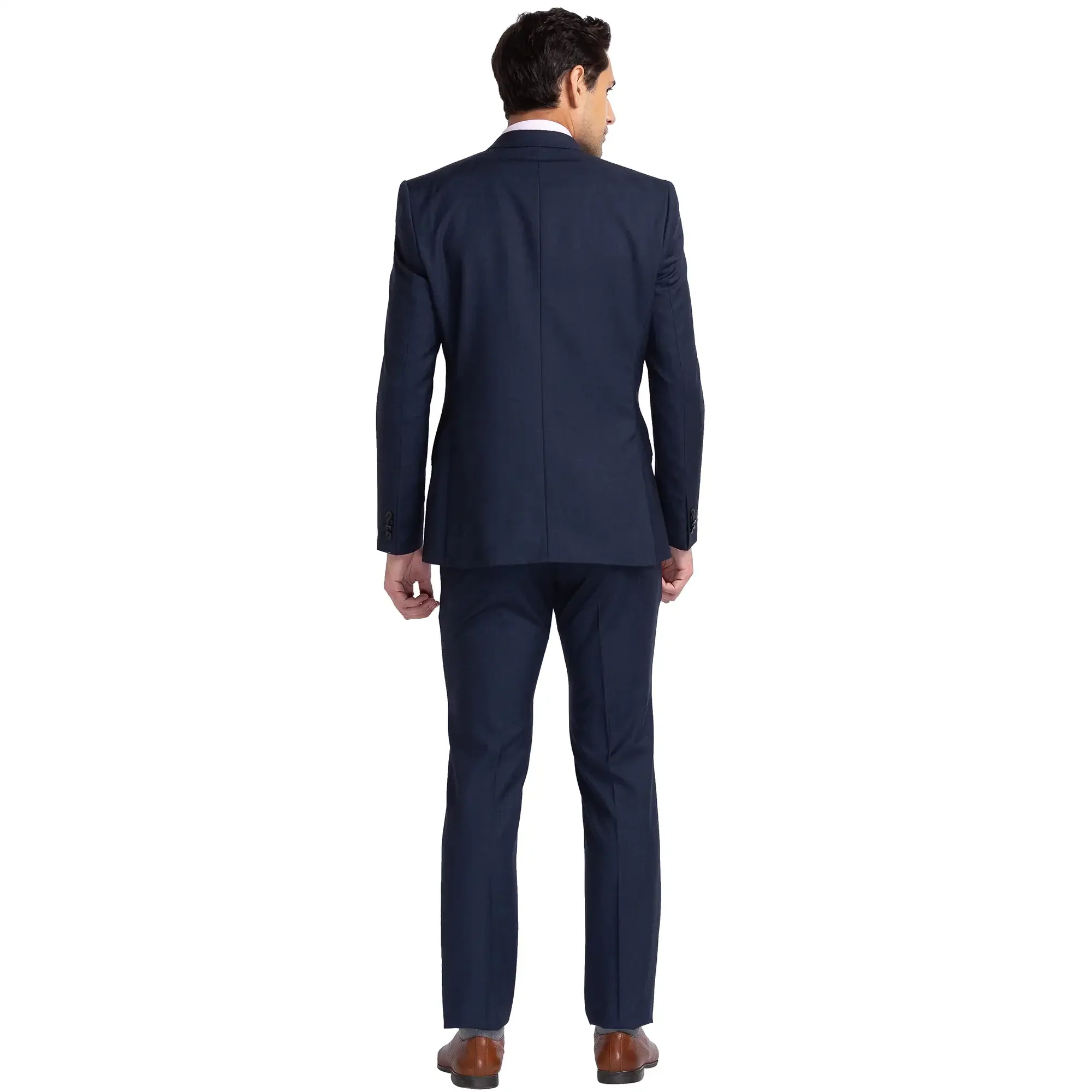 Men Blue Slim Fit Solid Terry Rayon Blend Suit - Image 5