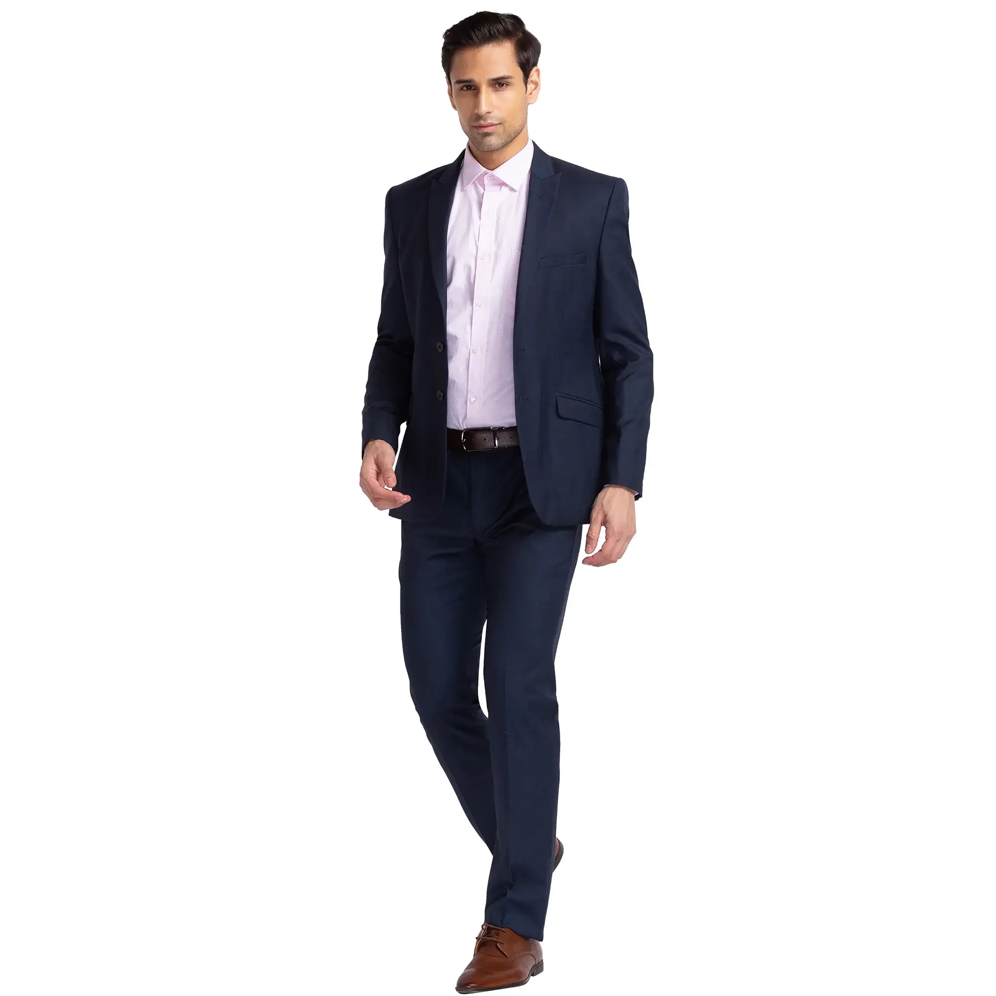 Men Blue Slim Fit Solid Terry Rayon Blend Suit - Image 6