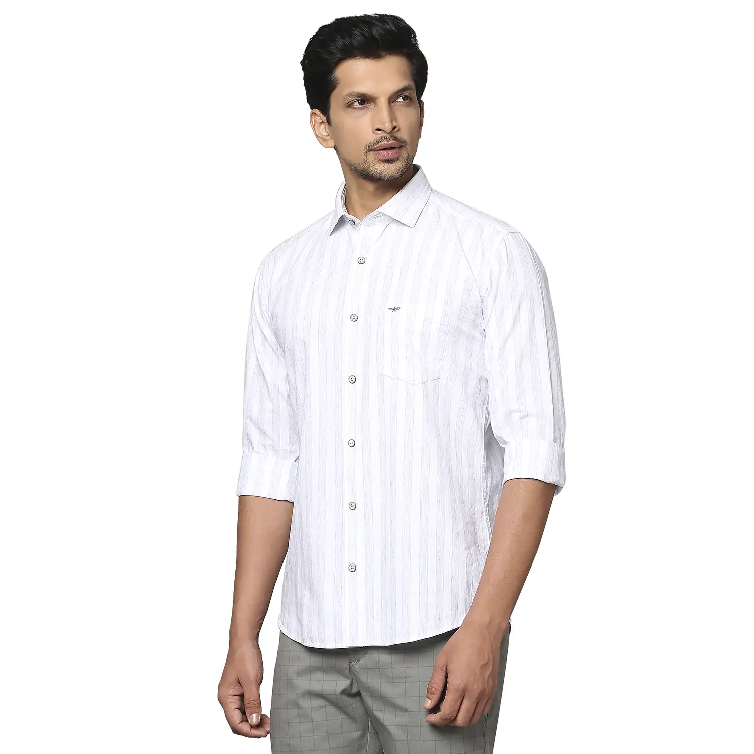 Men Blue Slim Fit Stripe Cotton Blend Cut Away Collar Shirts - Image 3